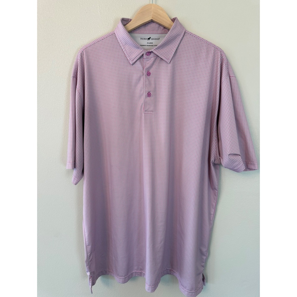 Horn Legend Mens Checkers Bamboo Charcoal Luxury Golf Polo Short Sleeve Shirt XL
